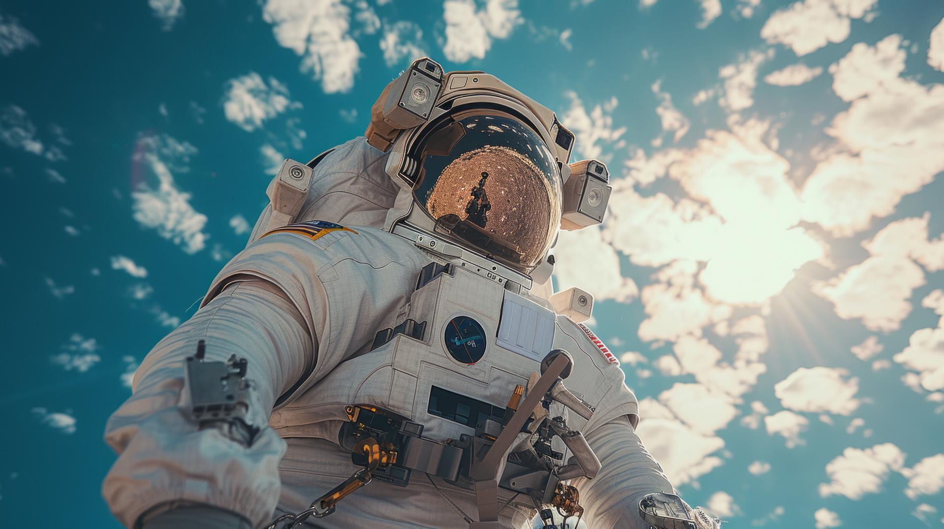 Portrait Astronaut Space Suit Doing Regular Human Activity